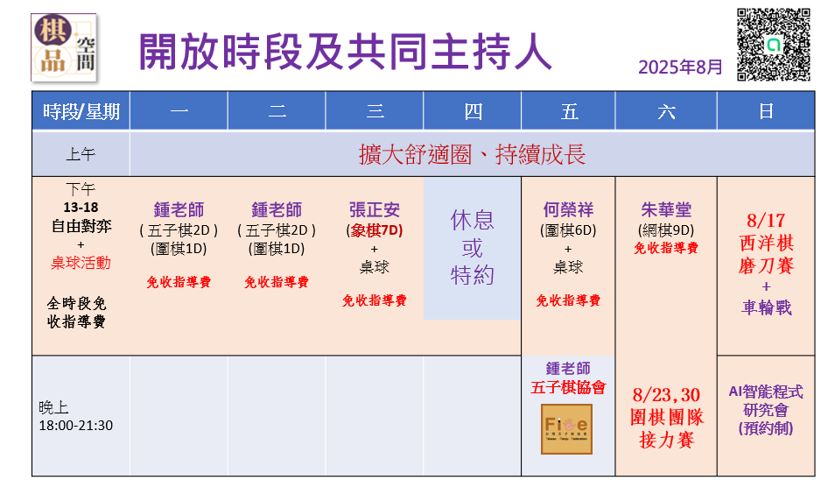 2025年8月首頁開放時段